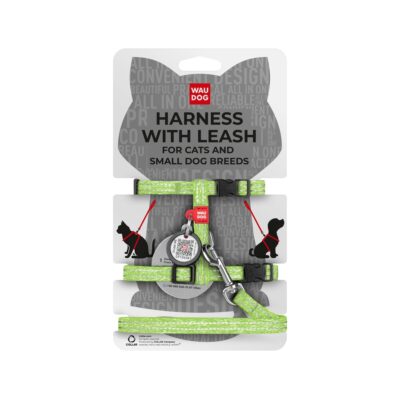 WAUDOG Re-Cotton Peitoral + Trela QR Reflective XS Verde